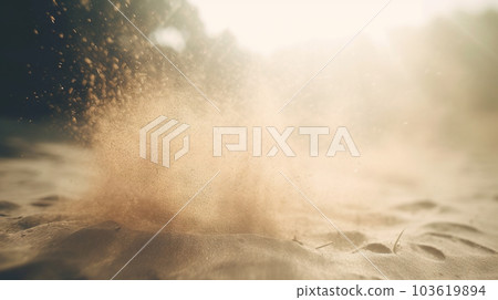 Dust particles sprayed by the wind. Sand on the ground or dust on the floor. Generative AI. 103619894