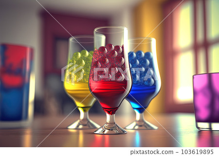 Club cocktails on the table with light. Colorful juicy drinks in glasses. Generated AI. 103619895