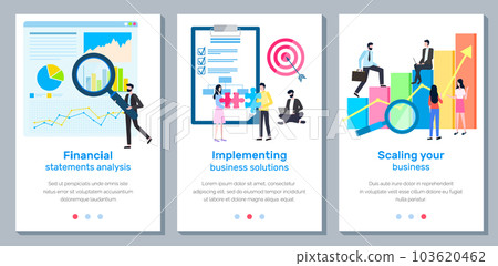 Set of banners Scaling your business, financial statements analysis, implementing business solutions Set of banners Scaling your business, financial statements analysis, implementing business solutions 103620462