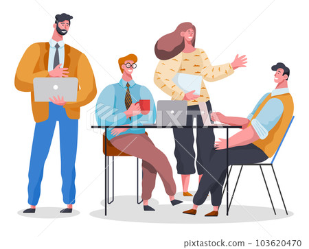 Office workers characters discussing matters. Business meeting and consideration of working issues 103620470
