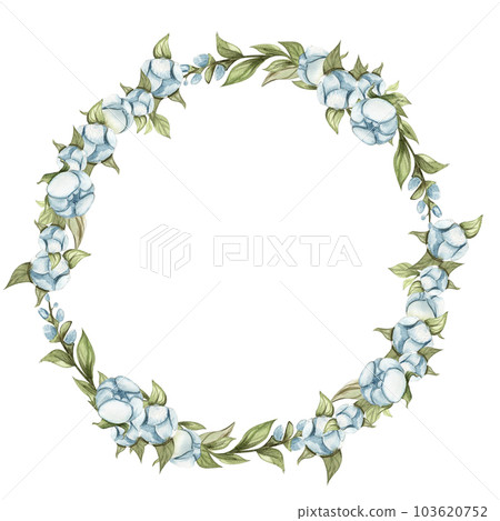 Summer flowers wreath,watercolor illustration for cards,backgrounds. Watercolor illustration for scrapbooking. Cartoon hand drawn background with flower for kids design.Perfect for wedding invitation. 103620752