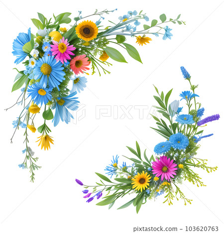 美麗的新娘野花框架設計材料。生成式人工智能。透明PNG 美麗的新娘野花框架設計材料。生成式人工智能。透明PNG 103620763