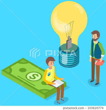 Great idea and brainstorming in business with businessmen partners looking at idea bright light bulb 103620774