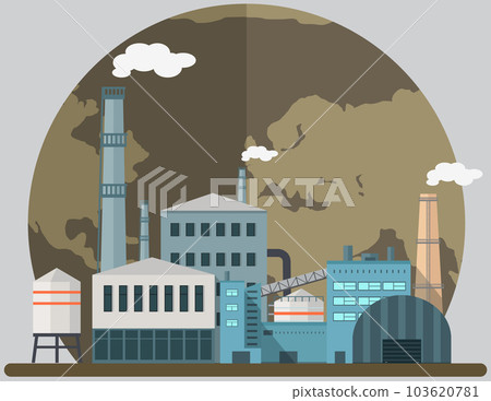 Large industrial building has detrimental effect on state of atmosphere. Plant destroying planet Large industrial building has detrimental effect on state of atmosphere. Plant destroying planet 103620781