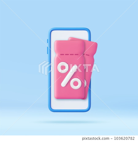3D Gift Coupon on mobile phone. 3D Gift Coupon on mobile phone. 103620782