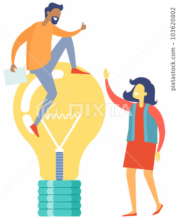 Great idea and cooperation in business with businessmen partners looking at idea bright light bulb Great idea and cooperation in business with businessmen partners looking at idea bright light bulb 103620802