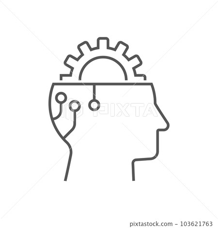 Gear in head, icon vector, AI concept, head of cyborg, solid illustration, pictogram isolated on white. Editable Stroke. EPS 10 103621763