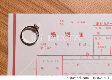 結婚登記和結婚戒指訂婚戒指令和時代的文件修剪 103621801