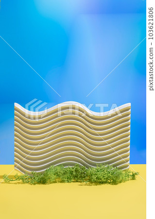 Texture concrete geometric elements and moss isolated on a blue 103621806