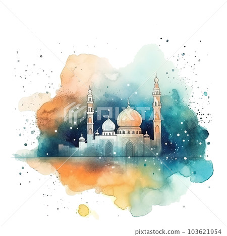 Abstract eid mubarak watercolor background. Illustration AI Generative 103621954