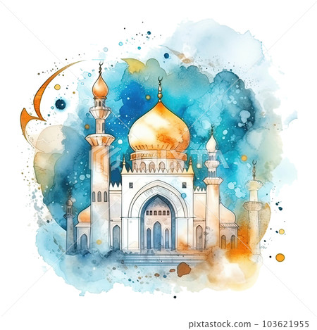 Abstract eid mubarak watercolor background. Illustration AI Generative 103621955
