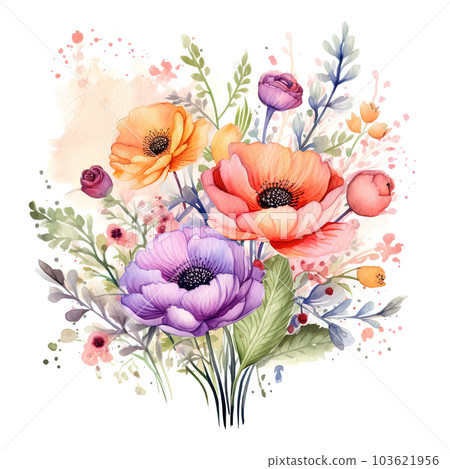 Watercolor flower bouquet. Illustration AI Generative 103621956
