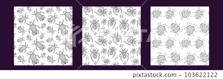 Insects linear set of pattern - vector seamless texture or background with different form bugs in line style 103622122