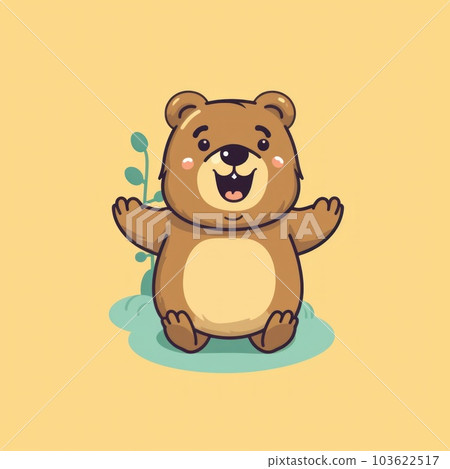 A brown bear sitting on top of a green field. Generative AI image. A brown bear sitting on top of a green field. Generative AI image. 103622517