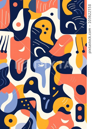 A group of people with different faces on a colorful background. Generative AI image. 103622558