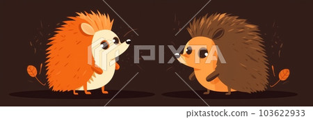 A couple of hedgehogs standing next to each other. Generative AI image. A couple of hedgehogs standing next to each other. Generative AI image. 103622933