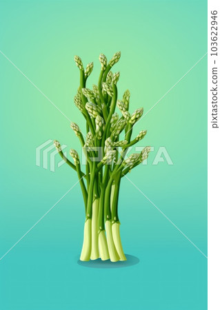 A bunch of asparagus on a blue background. Generative AI image. 103622946
