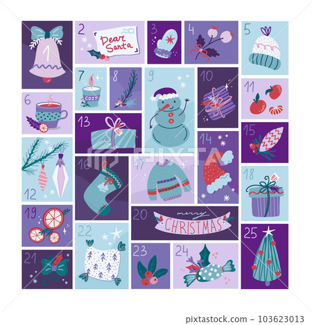 Christmas advent calendar with numbers. Cute vector design. Christmas advent calendar with numbers. Cute vector design. 103623013