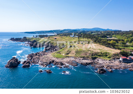 ``Aomori Prefecture'' Drone shot of early summer near Kofunatodaira Tanesashi Coast 103623032