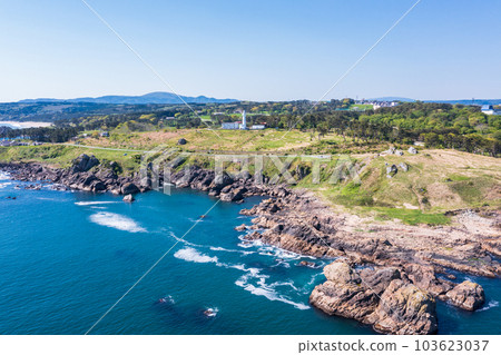 ``Aomori Prefecture'' Drone shot of early summer near Kofunatodaira Tanesashi Coast 103623037