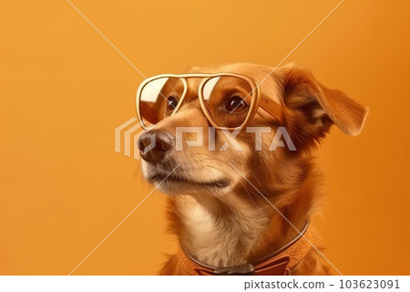 Portrait of a stylish dog in glasses close-up. Generative AI 103623091