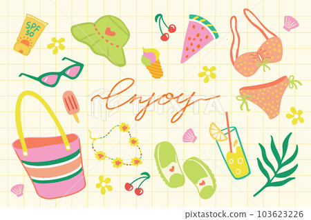 Trendy summer items set. Hand drawn y2k concept design with typography 103623226