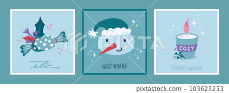 Trendy set of christmas and new year cards with hand drawn illustrations of christmas symbols 103623253