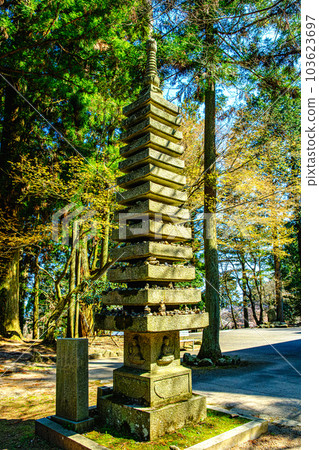 Mt. Hiei, thirteen-storied stone pagoda of Enryaku-ji Temple East Pagoda Mt. Hiei, thirteen-storied stone pagoda of Enryaku-ji Temple East Pagoda 103623697