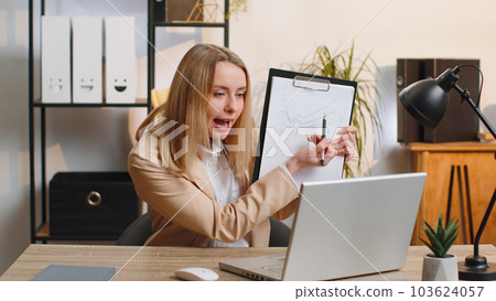 Angry businessmanin ceo making laptop call conversation at home office, quarrel conflict negotiation 103624057