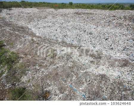 Top view on plastic and other industrial waste ecological disaster from above with garbage sorting garbage disposal , Aerial view landfill garbage waste huge dump environmental pollution problem 103624648