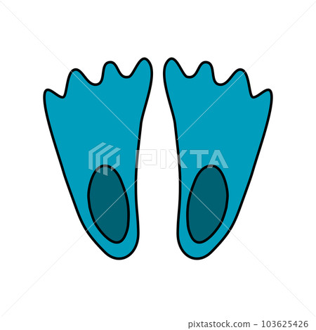 Diving flippers, rubber flippers for swimming, equipment for outdoor activities, doodle style vector 103625426