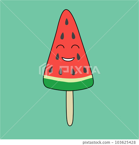 Watermelon cute cartoon character ice cream with face, vector 103625428