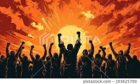 A group of people raising their hands in the air. Generative AI image. A group of people raising their hands in the air. Generative AI image. 103625799