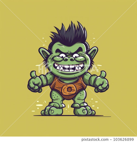 A cartoon troll with a big grin on his face. Generative AI image. 103626899
