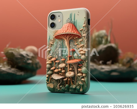 A close up of a phone case on a table. Generative AI image. 103626935