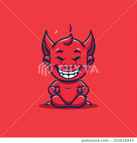 A cartoon devil sitting on the ground. Generative AI image. 103626943