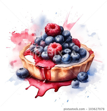 Freshly Baked Tart Pastry Watercolor Square Background. Crusty Pastry, Gourmet Bakery. Ai Generated, Drawn With Paint Splashes On White Background Aromatic Traditional Tart Pastry. 103627078