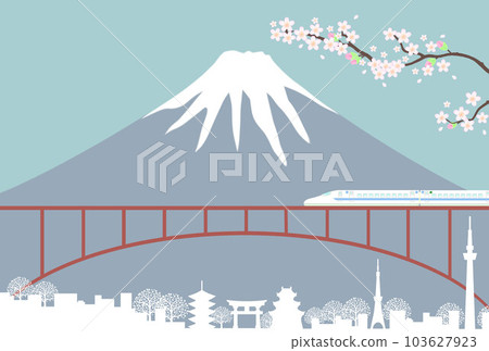 日本風景 旅遊形象 富士山、櫻花和新幹線 日本風景 旅遊形象 富士山、櫻花和新幹線 103627923