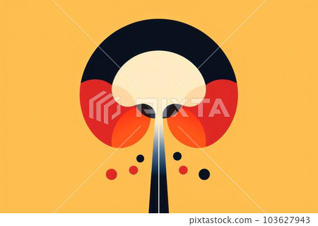 A black and red umbrella with a yellow background. Generative AI image. 103627943
