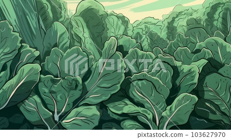 Fresh Organic Bok Choy Vegetable Cartoon Horizontal Background Illustration. Healthy Vegetarian Diet. Ai Generated drawing Background Illustration with Delicious Juicy Bok Choy Vegetable. 103627970
