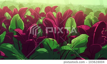 Aromatic Sorrel Herbs Cartoon Horizontal Background Illustration. Healthy Vegetarian Diet. Ai Generated drawing Background Illustration with Delicious Aromatic Sorrel Herbs. 103628004