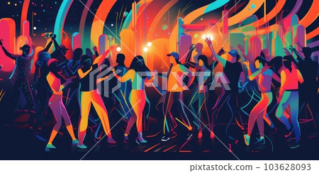 A group of people dancing at a party. Generative AI image. 103628093