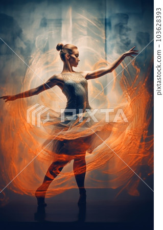 A woman in a white dress is dancing. Generative AI image. 103628393