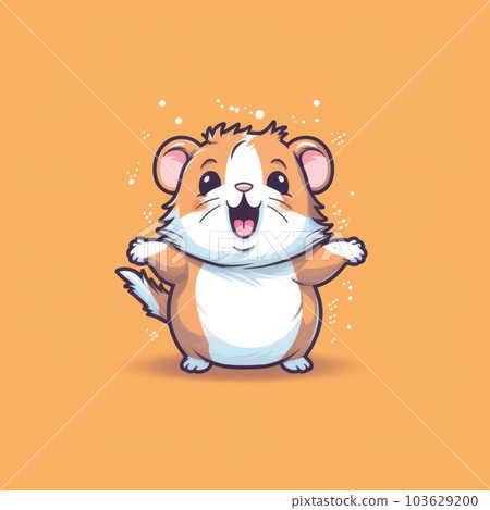 A cartoon hamster standing up with its hands in the air. Generative AI image. 103629200