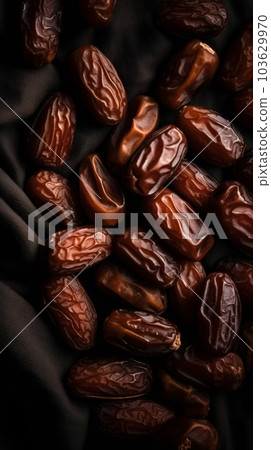 Organic Dried Date Fruit Photorealistic Vertical Background. Healthy Vegetarian Energy Snack. Ai Generated Lifelike Background with Delicious Chewy Dried Date Fruit. 103629970