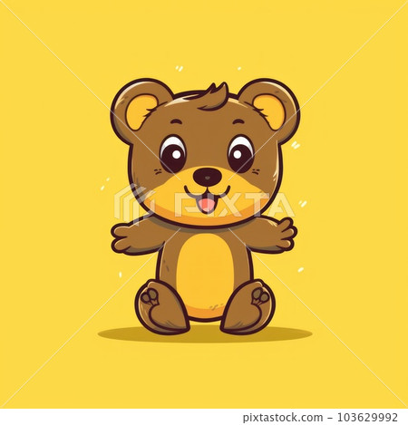 A brown teddy bear sitting on a yellow... - Stock Illustration ...