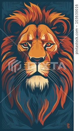 A lion's head is shown on a blue background. Generative AI image. 103630016