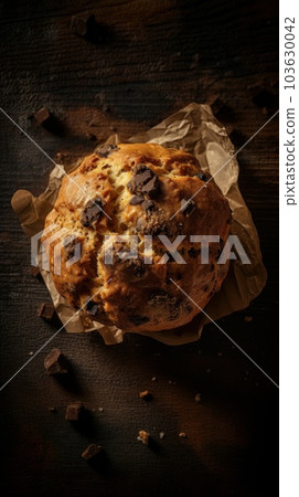 Freshly Baked Muffin Pastry Photorealistic Vertical Background. Crusty Pastry, Gourmet Bakery. Ai Generated Lifelike Background with Aromatic Traditional Muffin Pastry. 103630042