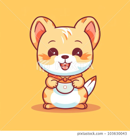 A cartoon cat holding a cup of coffee. Generative AI image. 103630043