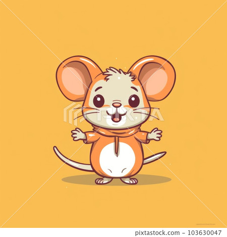 A cartoon mouse standing up with its hands in the air. Generative AI image. 103630047